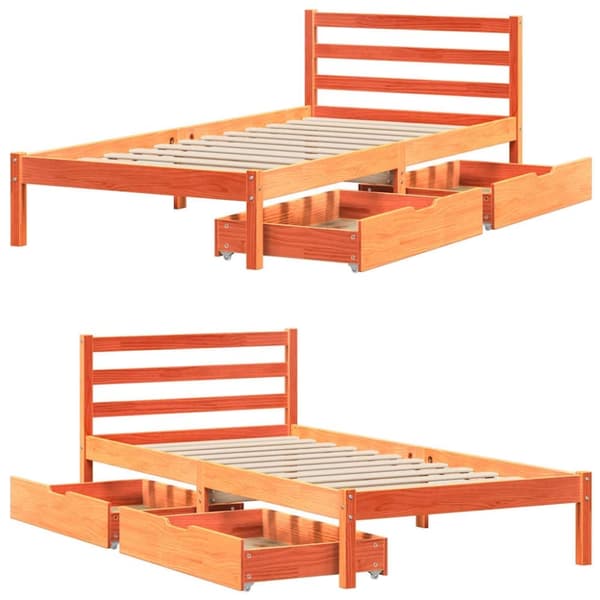 vidaXL Sängynrunko ilman patjaa vahanruskea 90x190 cm täysi mänty