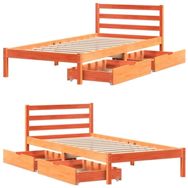 vidaXL Sengeramme uten madrass voksbrun 90x200 cm heltre furu