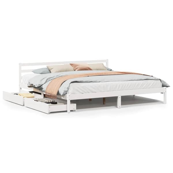 vidaXL Sengeramme med madrass hvit 200x200 cm heltre furu