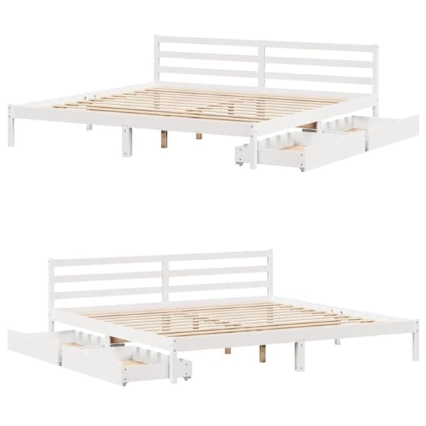 vidaXL Sengeramme med madrass hvit 200x200 cm heltre furu