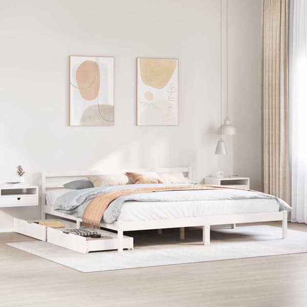 vidaXL Sengeramme med madrass hvit 200x200 cm heltre furu