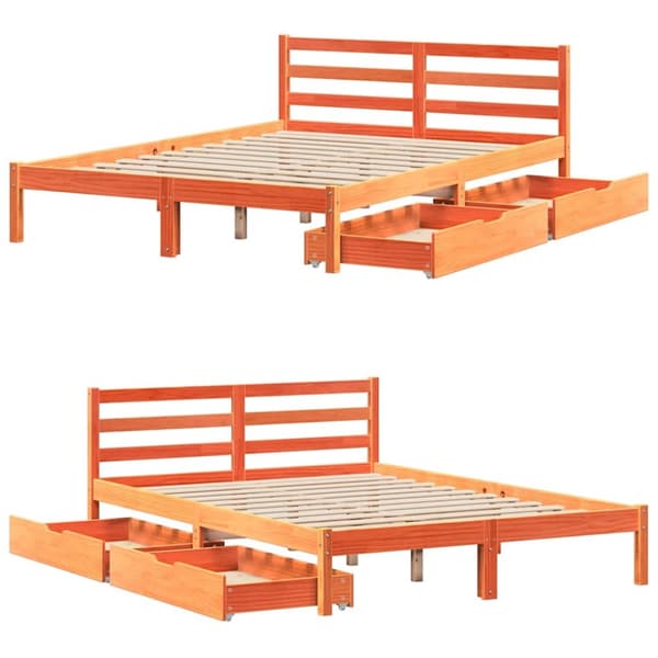 vidaXL Sengeramme uten madrass voksbrun 120x190 cm heltre furu