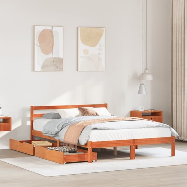 vidaXL Sänky ilman patjaa vahanruskea 120x190 cm täysi mänty