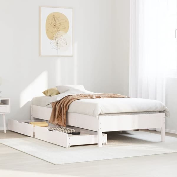 vidaXL sengeramme uden madras 100x200 cm massivt fyrretræ hvid