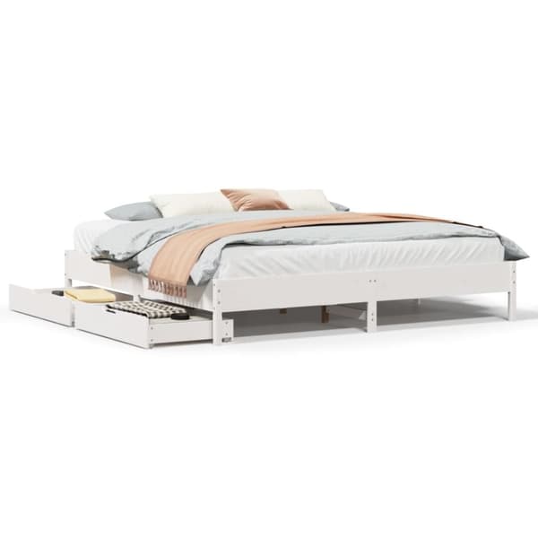 vidaXL Sengeramme med madrass hvit 200x200 cm heltre furu