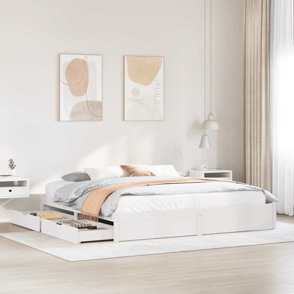 vidaXL sengeramme uden madras 200x200 cm massivt fyrretræ hvid