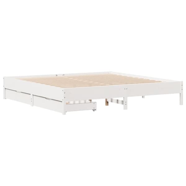 vidaXL Sängynrunko ilman patjaa valkoinen 200x200 cm täysi mänty