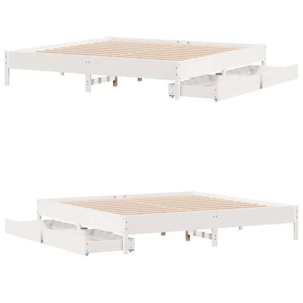 vidaXL Sängynrunko ilman patjaa valkoinen 200x200 cm täysi mänty