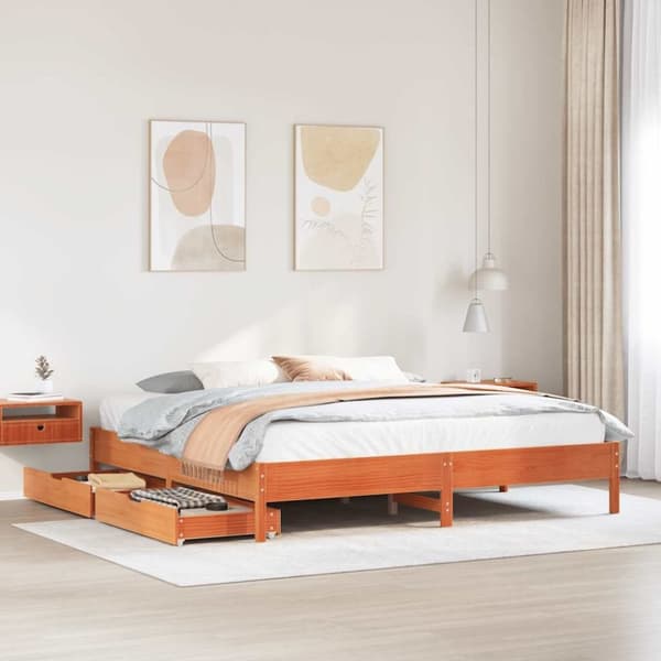 vidaXL sengeramme uden madras 180x200 cm massivt fyrretræ gyldenbrun