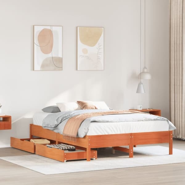 vidaXL sengeramme uden madras 150x200 cm massivt fyrretræ gyldenbrun
