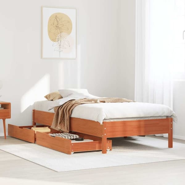 vidaXL Sengeramme uten madrass voksbrun 90x190 cm heltre furu
