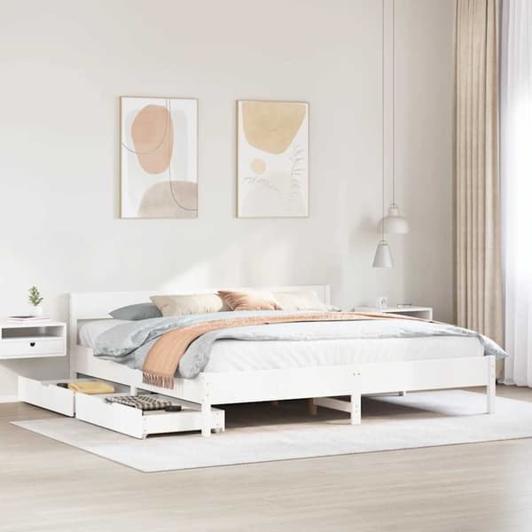 vidaXL sengeramme uden madras 200x200 cm massivt fyrretræ hvid