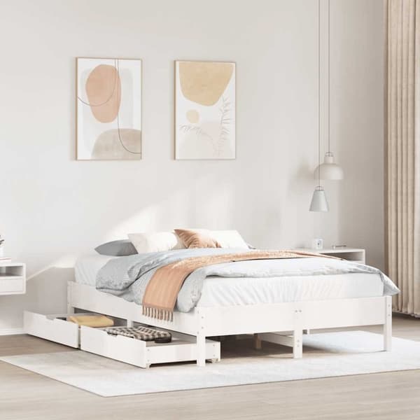 vidaXL Sengeramme uten madrass hvit 135x190 cm heltre furu