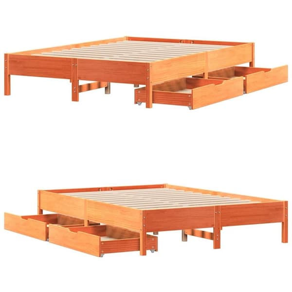 vidaXL Sengeramme uten madrass voksbrun 140x200 cm heltre furu