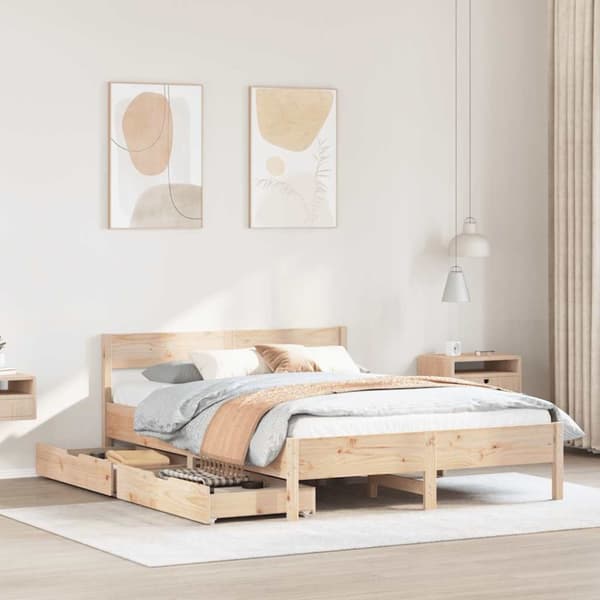 vidaXL Sängynrunko ilman patjaa 135x190 cm täysi mänty