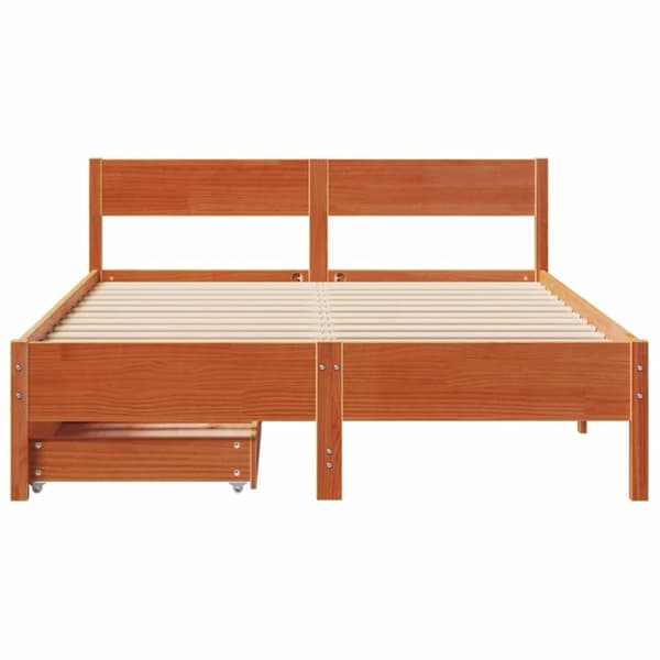 vidaXL sengeramme uden madras 140x190 cm massivt fyrretræ gyldenbrun