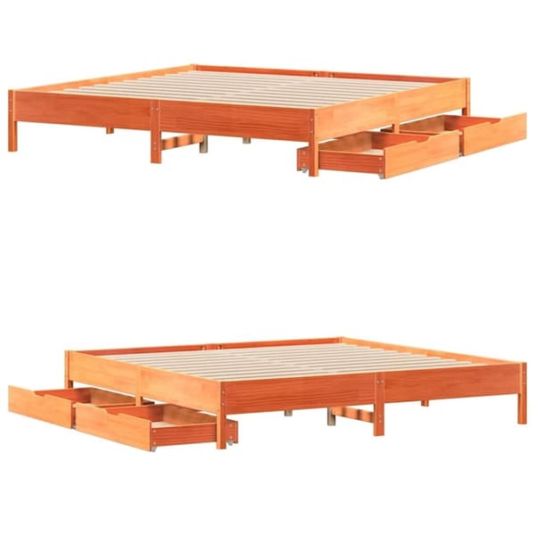vidaXL sengeramme uden madras 200x200 cm massivt fyrretræ gyldenbrun