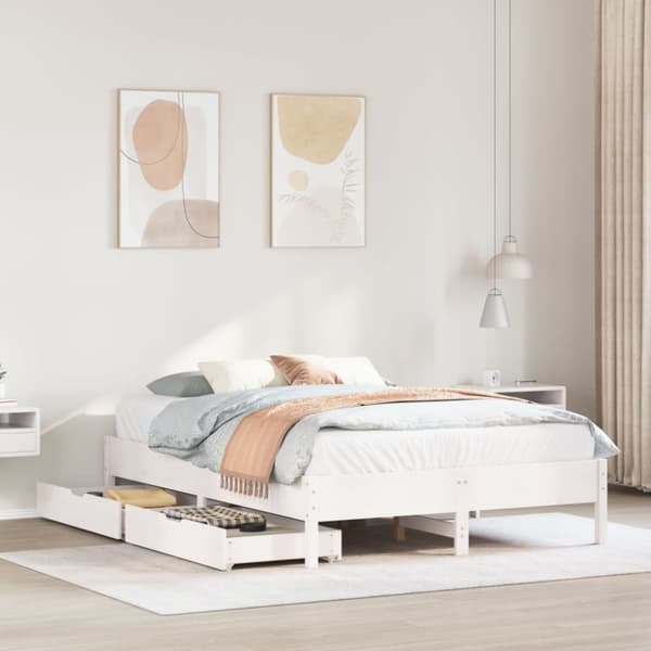 vidaXL sengeramme uden madras 140x190 cm massivt fyrretræ hvid