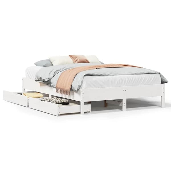 vidaXL sengeramme uden madras 140x190 cm massivt fyrretræ hvid