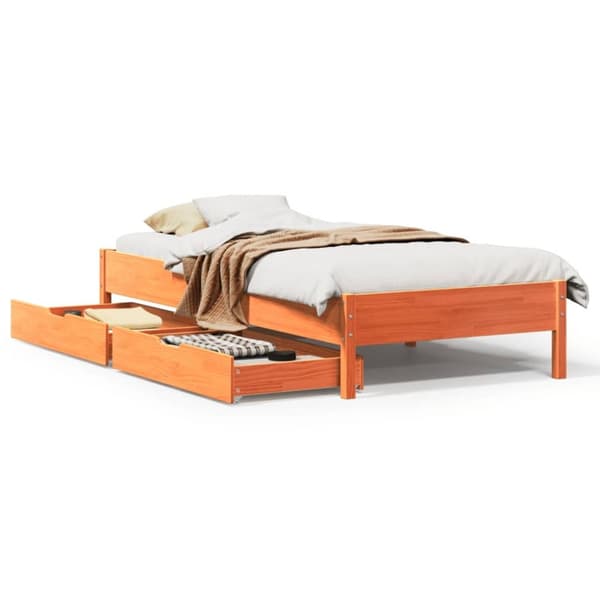 vidaXL sengeramme uden madras 90x200 cm massivt fyrretræ gyldenbrun