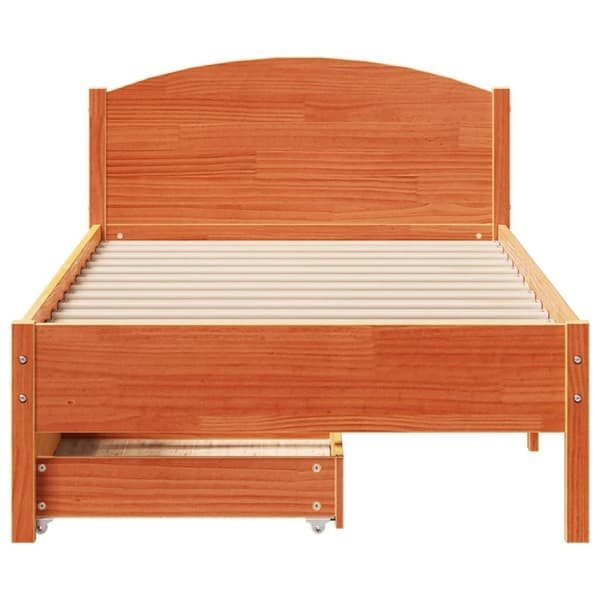 vidaXL Sängynrunko ilman patjaa vahanruskea 75x190 cm täysi mänty