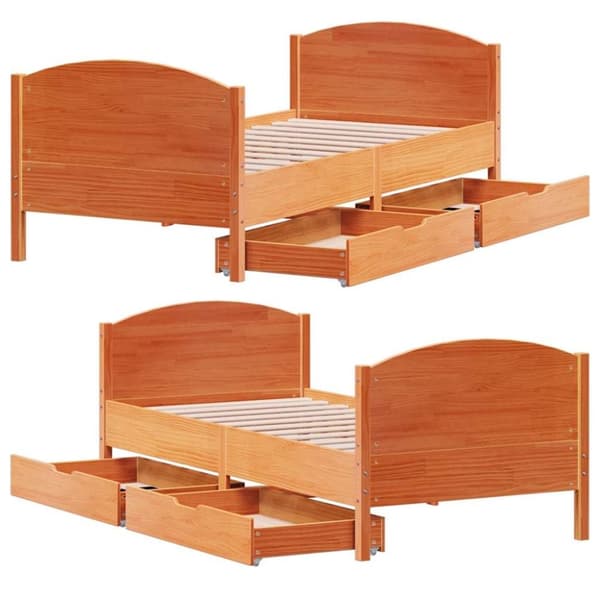vidaXL sengeramme uden madras 90x190 cm massivt fyrretræ gyldenbrun
