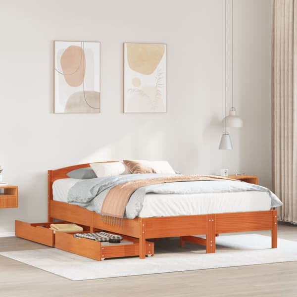 vidaXL sengeramme uden madras 150x200 cm massivt fyrretræ gyldenbrun