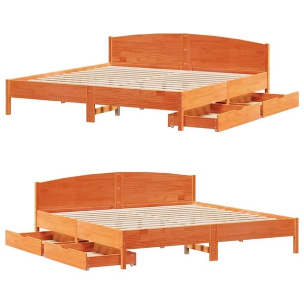vidaXL Sängynrunko ilman patjaa vahanruskea 200x200 cm täysi mänty