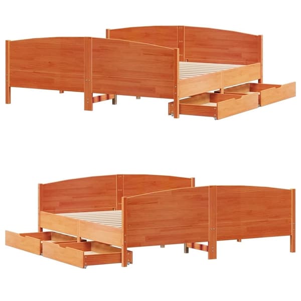 vidaXL sengeramme uden madras 200x200 cm massivt fyrretræ gyldenbrun