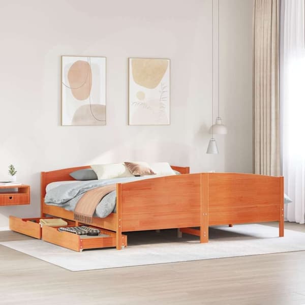 vidaXL sengeramme uden madras 200x200 cm massivt fyrretræ gyldenbrun