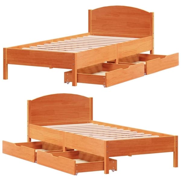 vidaXL sengeramme uden madras 100x200 cm massivt fyrretræ gyldenbrun