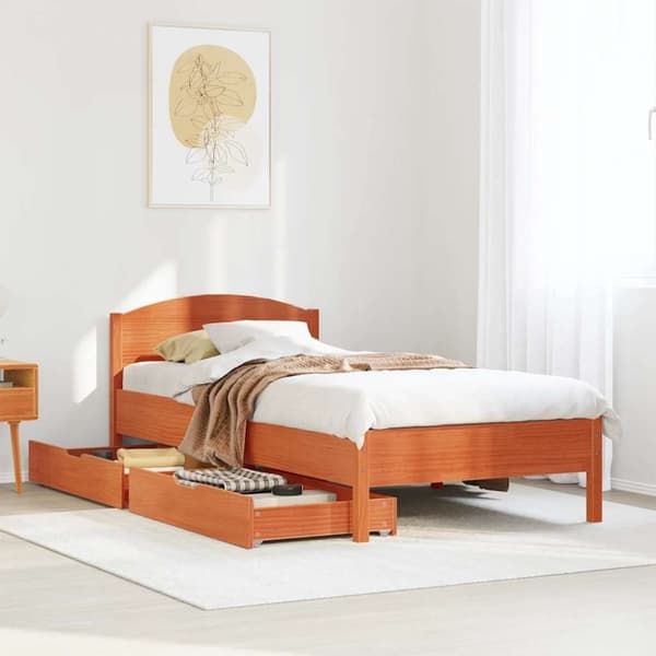 vidaXL sengeramme uden madras 100x200 cm massivt fyrretræ gyldenbrun