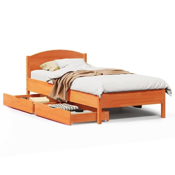 vidaXL sengeramme uden madras 100x200 cm massivt fyrretræ gyldenbrun