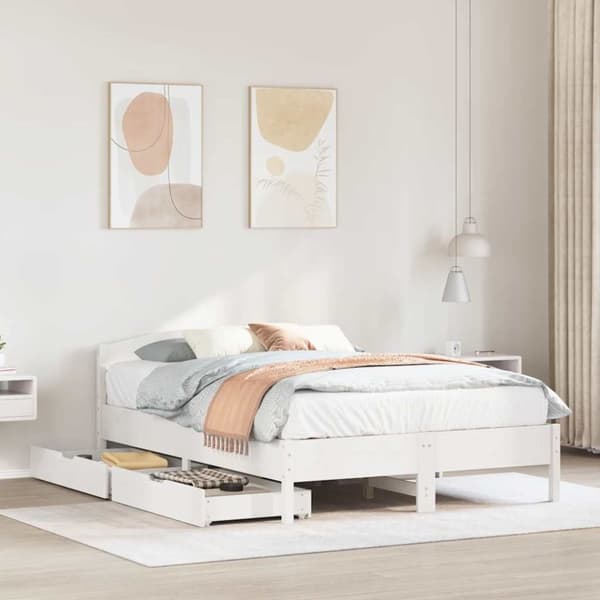 vidaXL sengeramme uden madras 135x190 cm massivt fyrretræ hvid