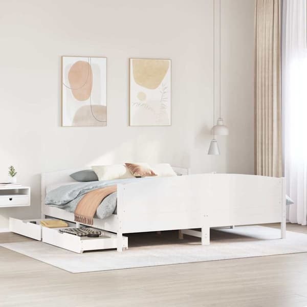vidaXL Sängynrunko ilman patjaa valkoinen 200x200 cm täysi mänty