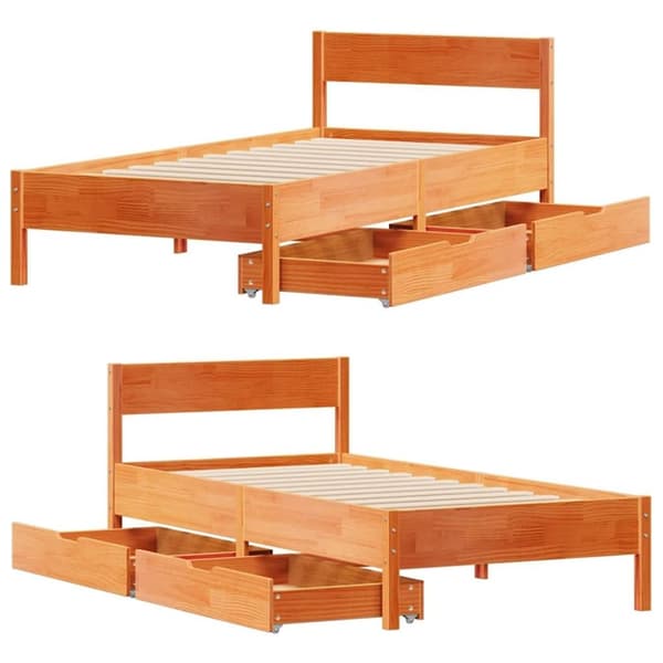 vidaXL sengeramme uden madras 90x190 cm massivt fyrretræ gyldenbrun