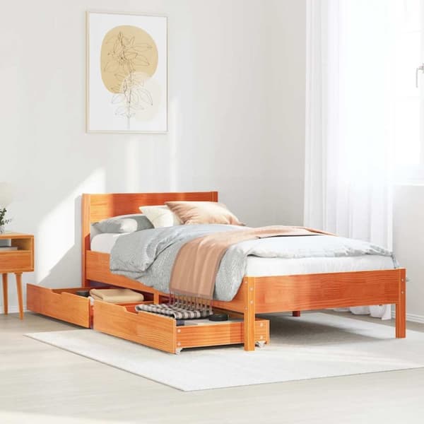 vidaXL sengeramme uden madras 90x190 cm massivt fyrretræ gyldenbrun