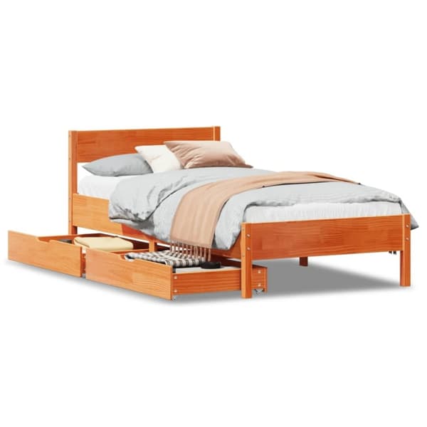 vidaXL sengeramme uden madras 90x190 cm massivt fyrretræ gyldenbrun