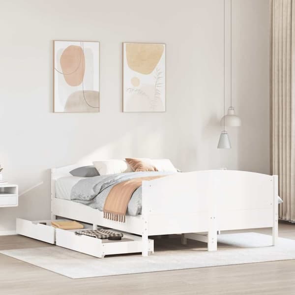 vidaXL sengeramme uden madras 140x200 cm massivt fyrretræ hvid