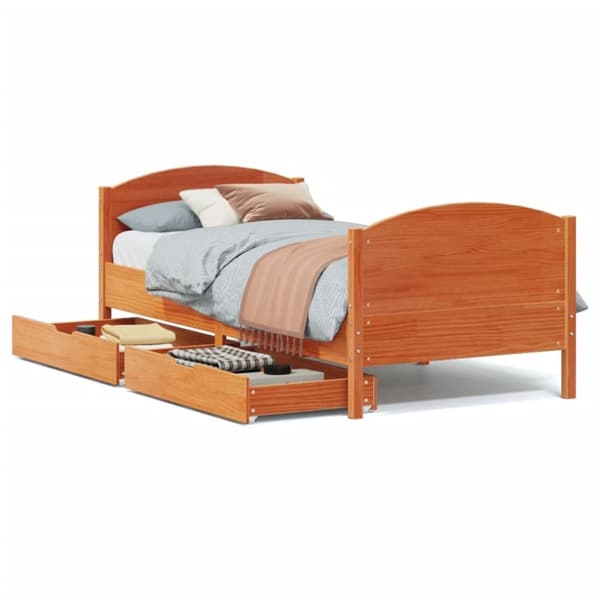 vidaXL Sengeramme uten madrass voksbrun 75x190 cm heltre furu