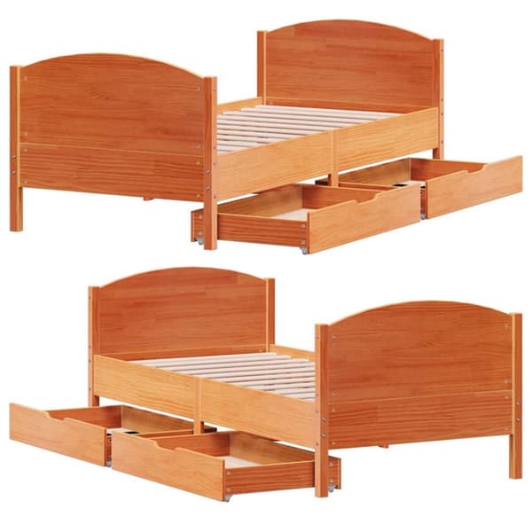 vidaXL Sengeramme uten madrass voksbrun 75x190 cm heltre furu