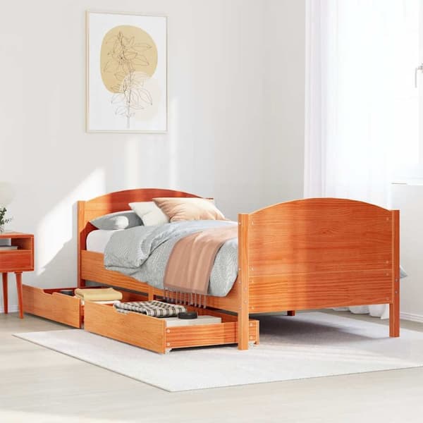 vidaXL Sengeramme uten madrass voksbrun 75x190 cm heltre furu