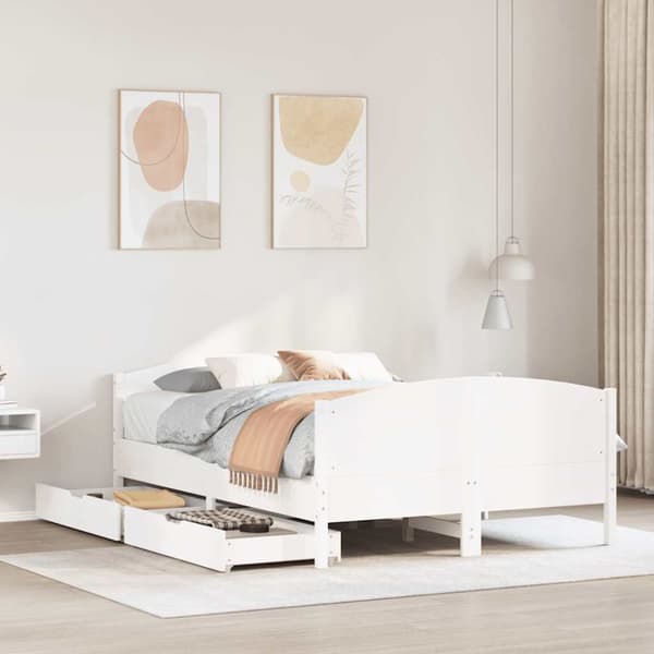 vidaXL Sängram utan madrass vit 150x200 cm massiv furu