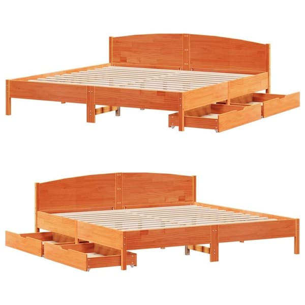 vidaXL Sängynrunko ilman patjaa vahanruskea 180x200 cm täysi mänty