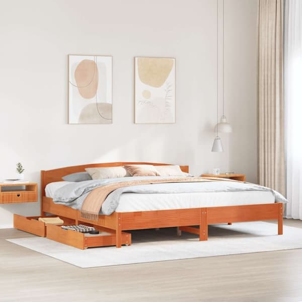 vidaXL Sengeramme uten madrass voksbrun 180x200 cm heltre furu