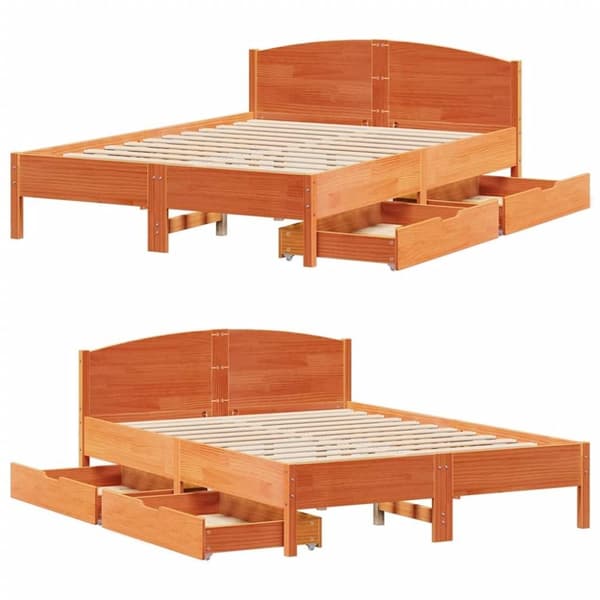 vidaXL sengeramme uden madras 135x190 cm massivt fyrretræ brun