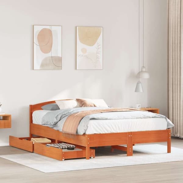 vidaXL sengeramme uden madras 135x190 cm massivt fyrretræ brun