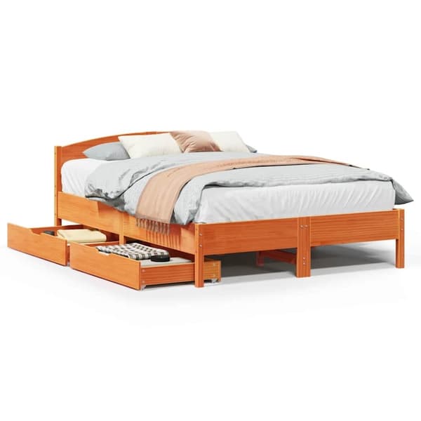 vidaXL sengeramme uden madras 135x190 cm massivt fyrretræ brun