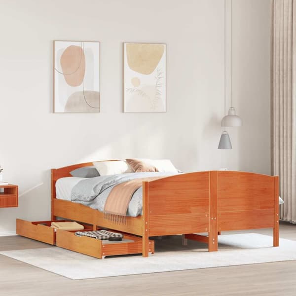 vidaXL sengeramme uden madras 135x190 cm massivt fyrretræ brun