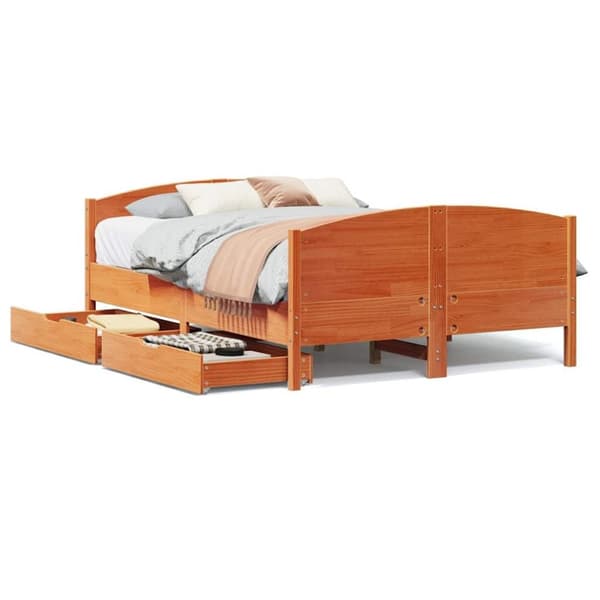 vidaXL sengeramme uden madras 135x190 cm massivt fyrretræ brun